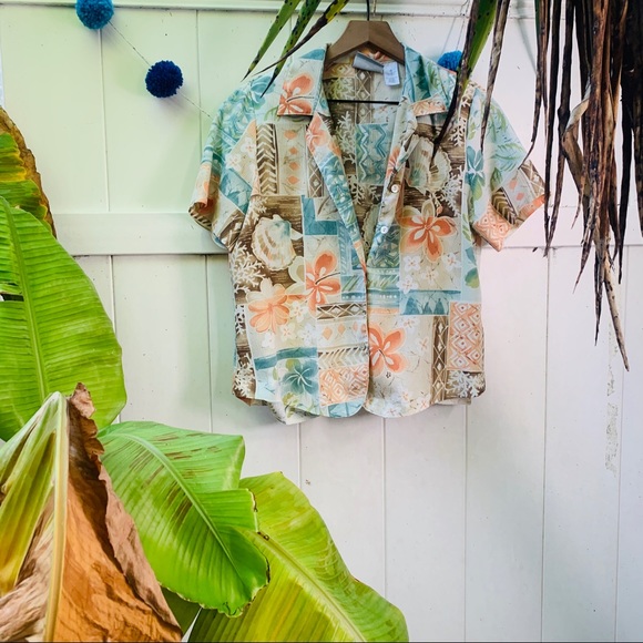 vintage vsco y2k Shell Hawaiian button up popover - Picture 10 of 10